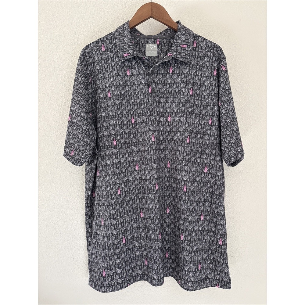 Callaway XL Black Liquor Bottle Print Polo Shirt Opti Dri Golf Mens